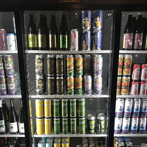 Gluten Free section in cooler. There are also many ciders and seltzers in this cooler.