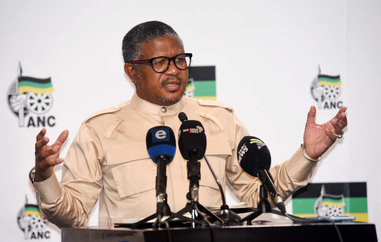 ANC Secretary General Fikile Mbalula briuefs the media at the ANC head office at Luthuli House in Johannesburg.