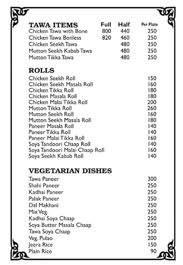 Qureshi's Kabab Corner menu 