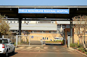 The entrance to  the Thelle Mogoerane Hospital in Vosloorus where on Wednesday, gates were shut from early in the morning.