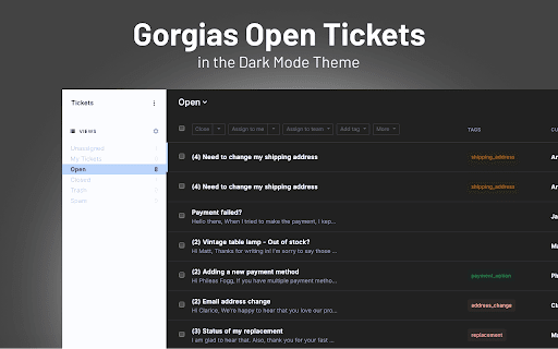 Dark mode for Gorgias