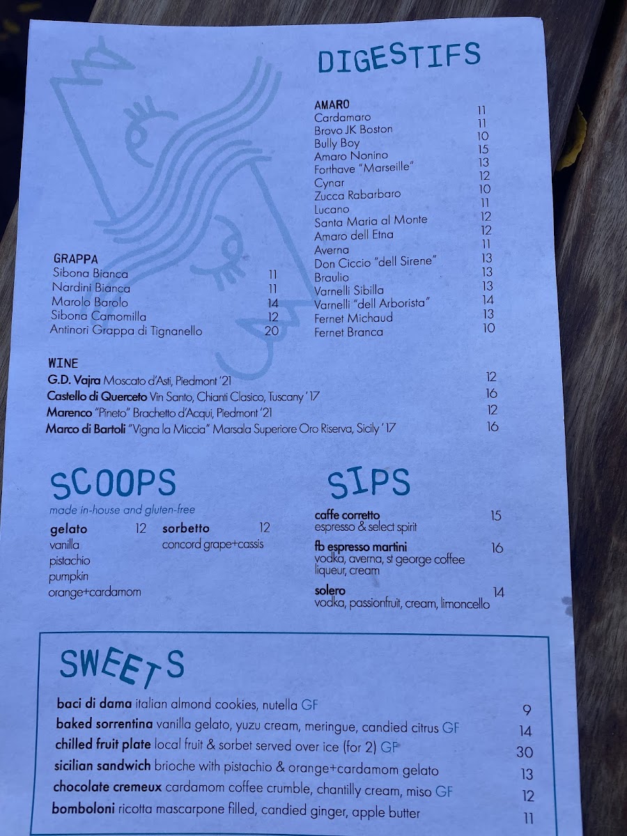 Dessert menu