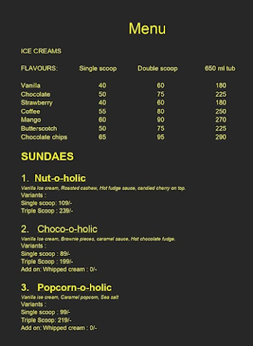 Ice-O-Holic menu 