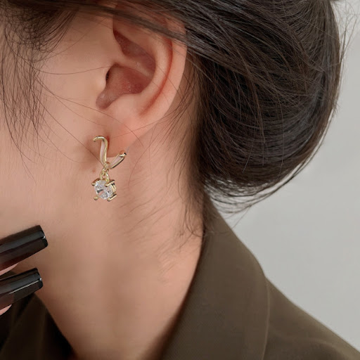 Title 5, Ins Niche Sweet Bunny Zircon Earrings, add a to...