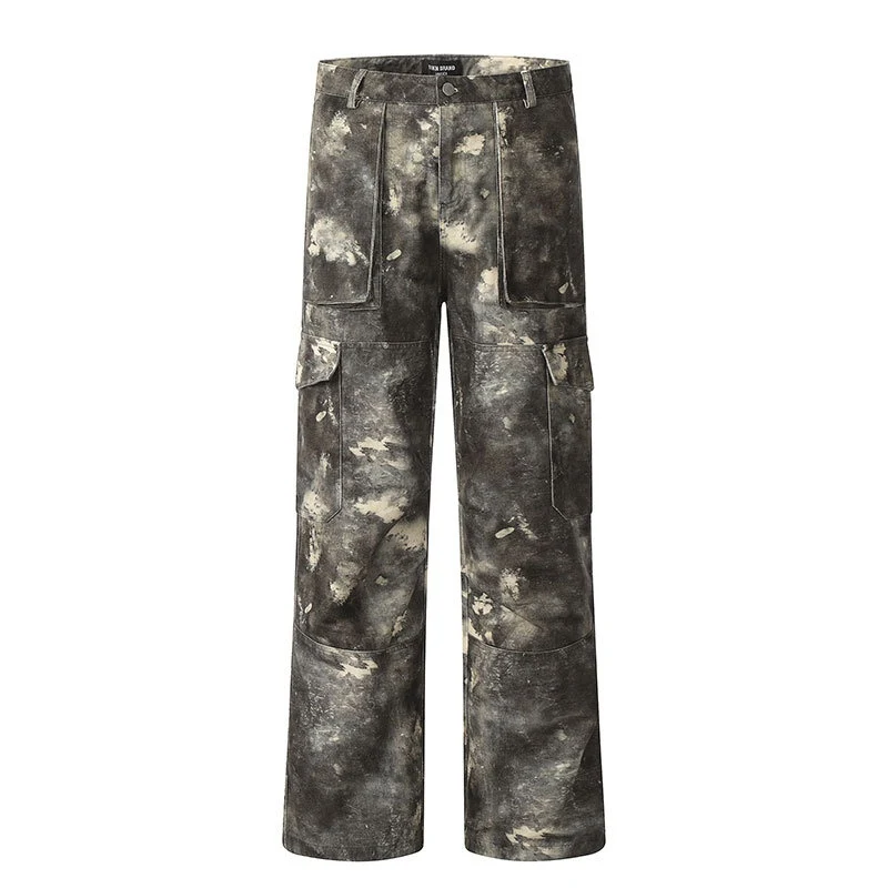 American High Street Multi-pocket Dirty Dyed Moss Camouflage Cargo broek voor heren en dames. Functioneel, trendy en comfortabel.