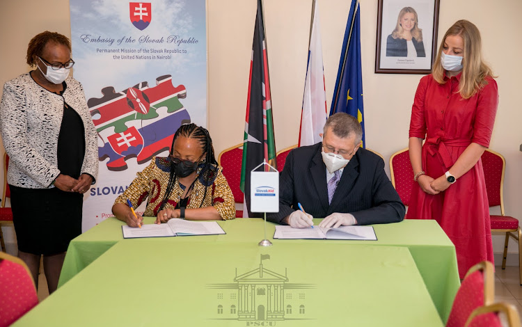 The grant channelled to Beyond Zero through the Slovak Aid, was signed on Wednesday at the Slovak Embassy in Nairobi by Ambassador František Dlhopolček and Beyond Zero Coordinator Angella Langat./PSCU