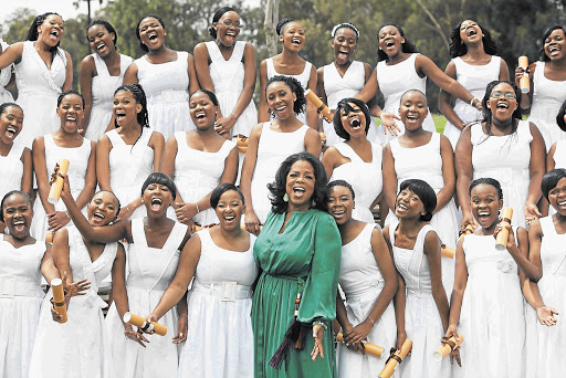 An emotional Oprah Winfrey at the first graduation ceremony of pupils to matriculate from her Leadership Academy for Girls in Henley-on-Klip, south of Johannesburg. The class of 72 - most, if not all, born since apartheid's demise - scored a 100% pass rate and 188 distinctions between them Picture: JAMES OATWAY