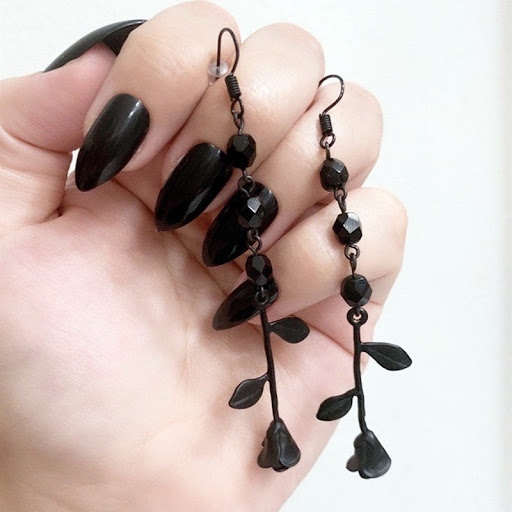 Title 2, French Design Rose Earrings Handmade Black Crys...