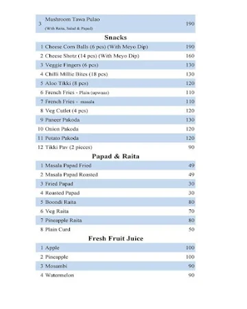 Purandar Pav Bhaji & Snacks menu 