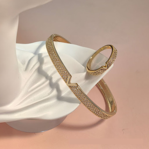Title 3, V-shaped 18K Genuine Gold Electroplated Bracele...