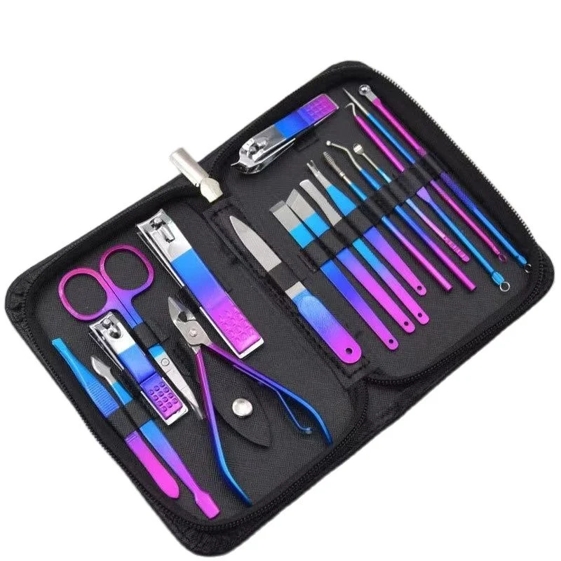 Roestvrijstalen manicure set 18-delig met ritstas, nagelverzorgingstools voor perfecte nagels en professioneel gebruik.