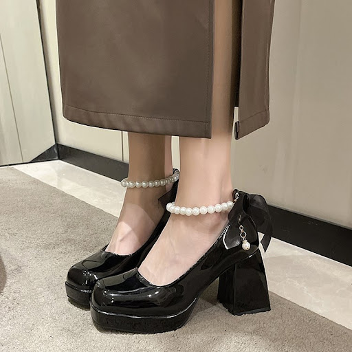 Title 2, Womens Chunky Heel Black French High Heels Ele...