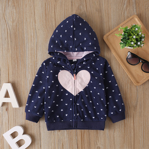 Title 4, Heart-shaped Print Hooded Zipper Jacket for Gir...