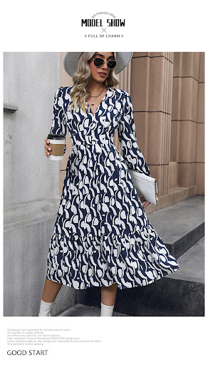 Title 4, Womens Fashion Long Sleeve Printed Dress Styli...