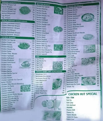 Hotel Chicken Hut menu 