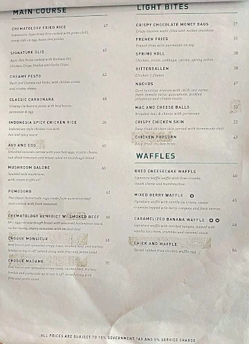 Crematology Coffee Roasters menu 