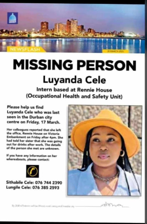 The missing person poster for Luyanda Cele