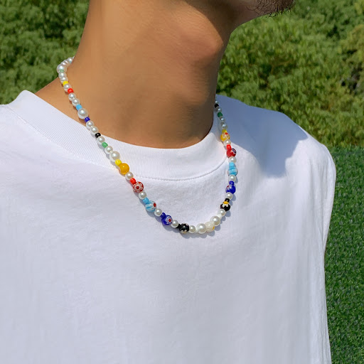 Title 7, Colored Glaze Small Flower Stitching Beaded Nec...