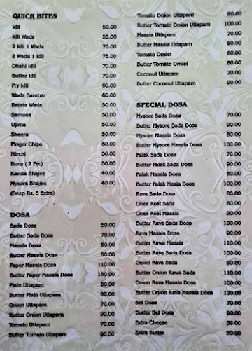 Sheetal Udupi menu 