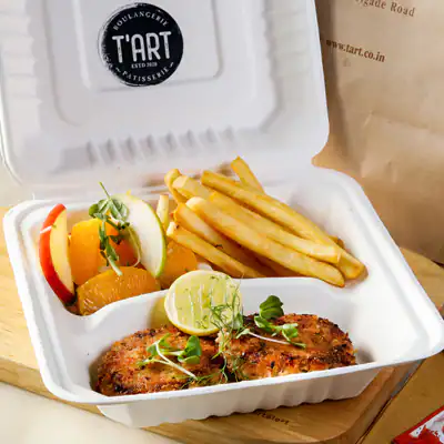 Pan Fried Salmon Cakes With Apple Citrus Salad & Chips