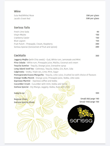 Sorissa menu 