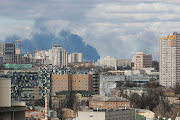 Smoke rises after shelling in Kyiv, Ukraine on February 27 2022. 