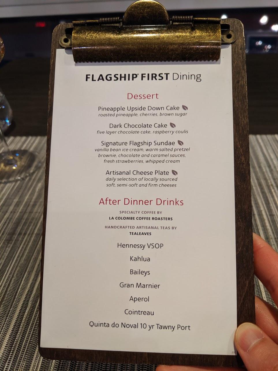 Flagship First Dining JFK Dessert Menu