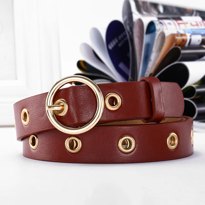Leisure belt featuring eyelet button and concave shape provides comfortable fit and casual style. Perfect for everyday w