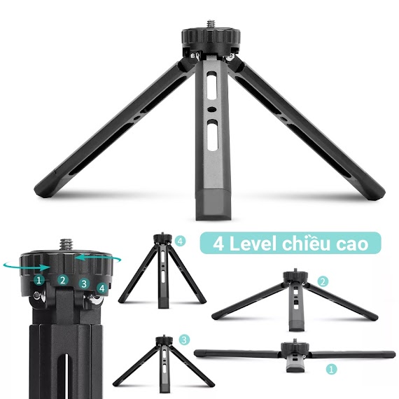 Tripod Mini Andoer Ahl169 Full Kim Loại Gấp Gọn Thông Minh Đầu Chuyển 1/4 Inch Tải 5Kg Webcam, Camera, Dslr. Máy Chiếu