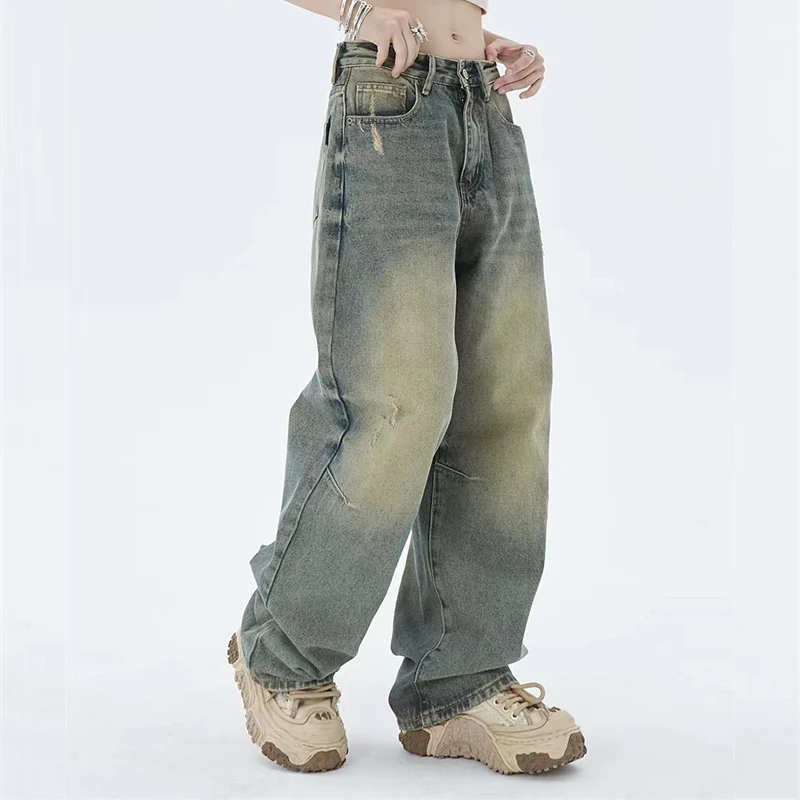 Calças Jeans Amarelas Lavadas Masculinas High Street, Conforto e Estilo Moderno, Ideal para um Visual Urbano e Despojado, Perfeitas para o Dia a Dia.