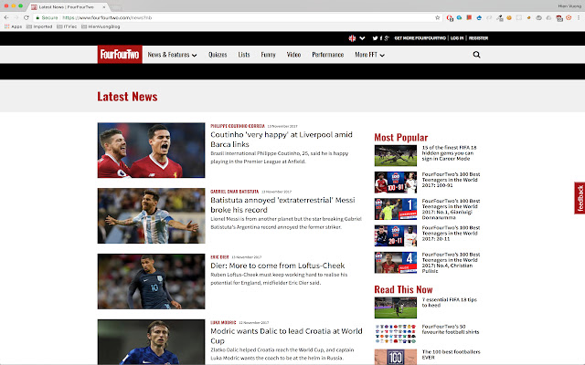 Football News Reader chrome extension