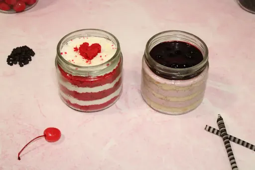 Red Velvet + Blueberry Jar Cake