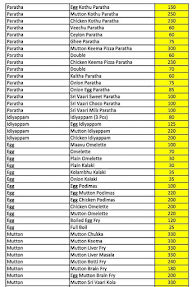 Sri Vaari menu 2