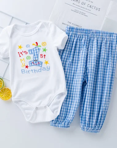 Ensemble bébé brodé manches courtes - 0