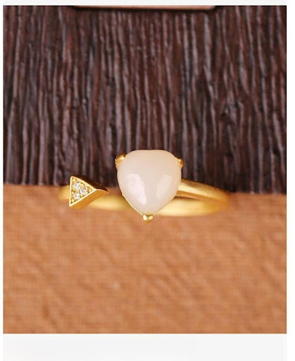Title 3, Fresh Hetian Jade Heart-shaped Open Ring Female...