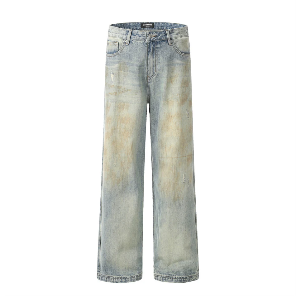 Muške Punk Fashion Paint Dirty Jeans. Istaknite se ovim unikatnim farmerkama sa efektom prljavštine. Savršene za buntovan i autentičan izgled.