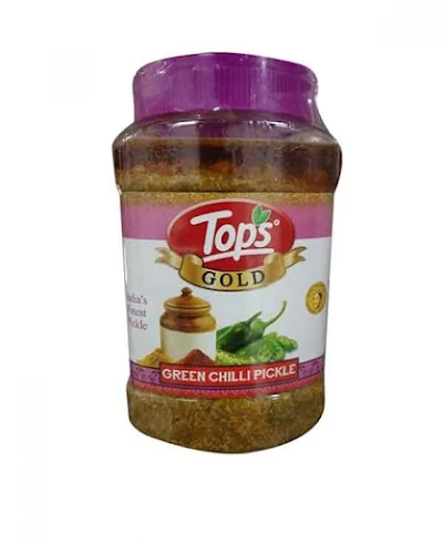 Tops Gold Green Chilli Pickle Pet Jar - 650 gm