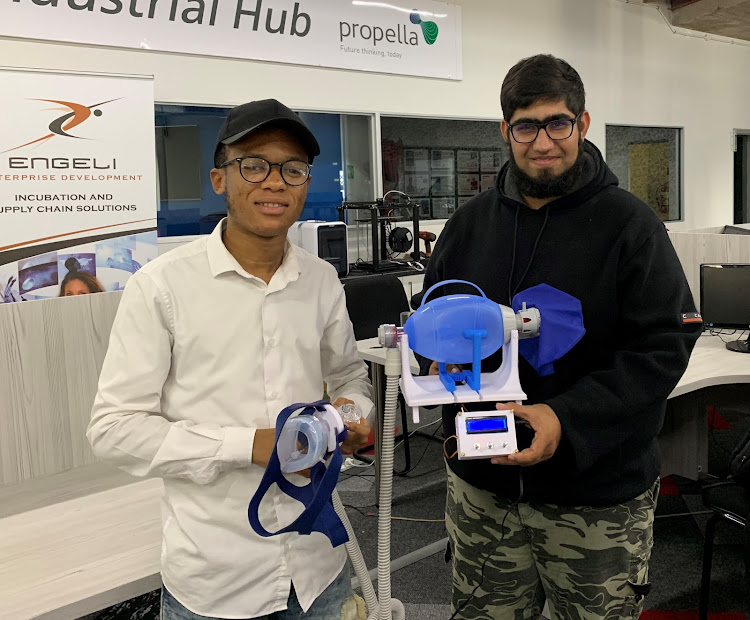 LIFE-SAVING DEVICE: Bay engineers Neo Mabunda and Zain Imran are developing a low-cost bag mask ventilator