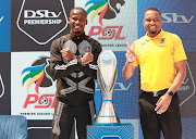 Tapelo Xoki of Pirates and Itumeleng Khune of Chiefs  during the Soweto derby press conference at Multichoice City in Johannesburg. 