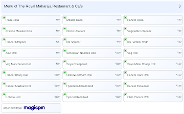 The Royal Maharaja Restaurant & Cafe menu 