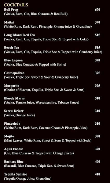 India Beer Bar and Restaurant menu 