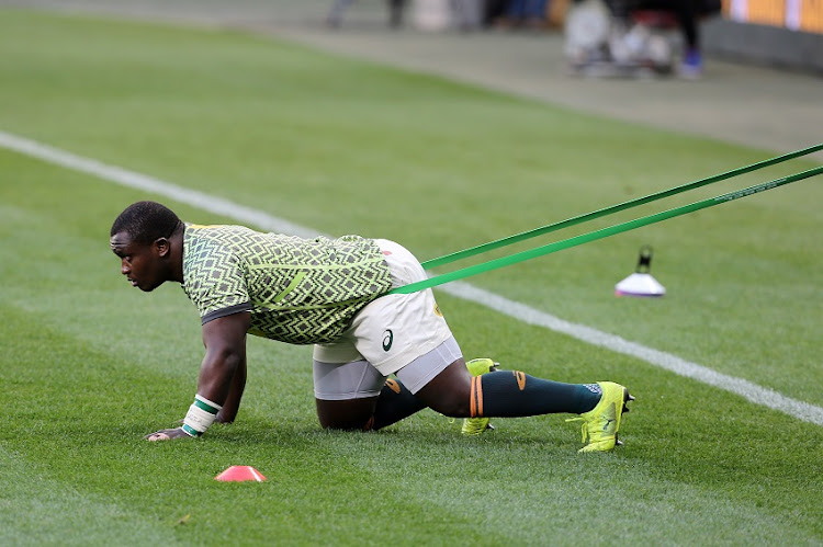 Trevor Nyakane during warmups before the first Test match between South Africa and British and Irish Lions at Cape Town Stadium on July 24, 2021 in Cape Town.