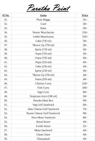 Paratha Point menu 2