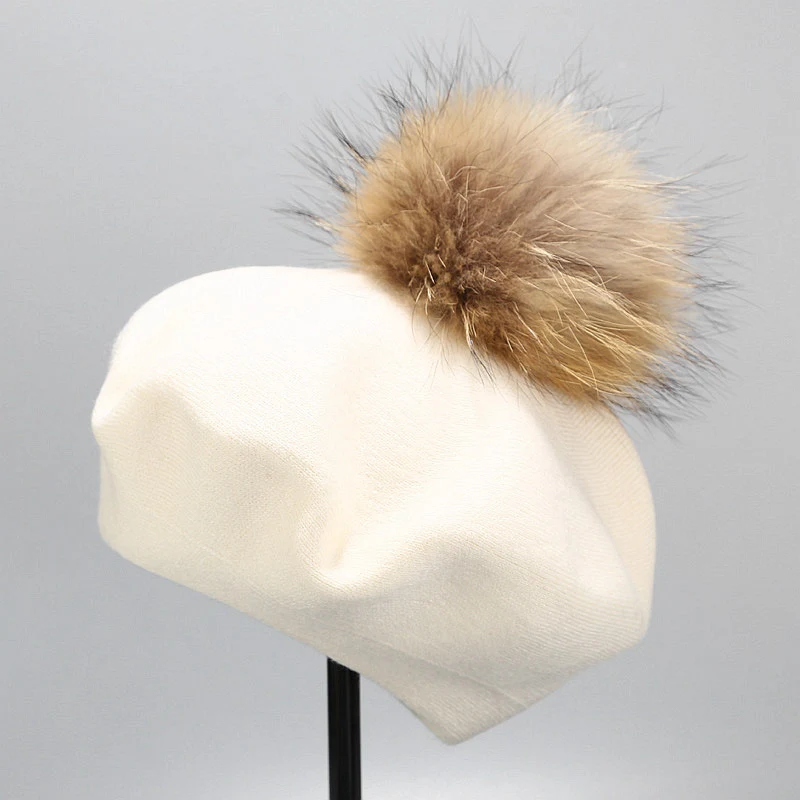 Boina Ins Nova com Bola de Cabelo Real para Mulheres. Chapéu de Inverno Elegante e Quente. Perfeito para um visual estiloso e confortável.