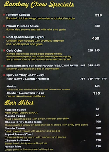 Bombay Chow menu 