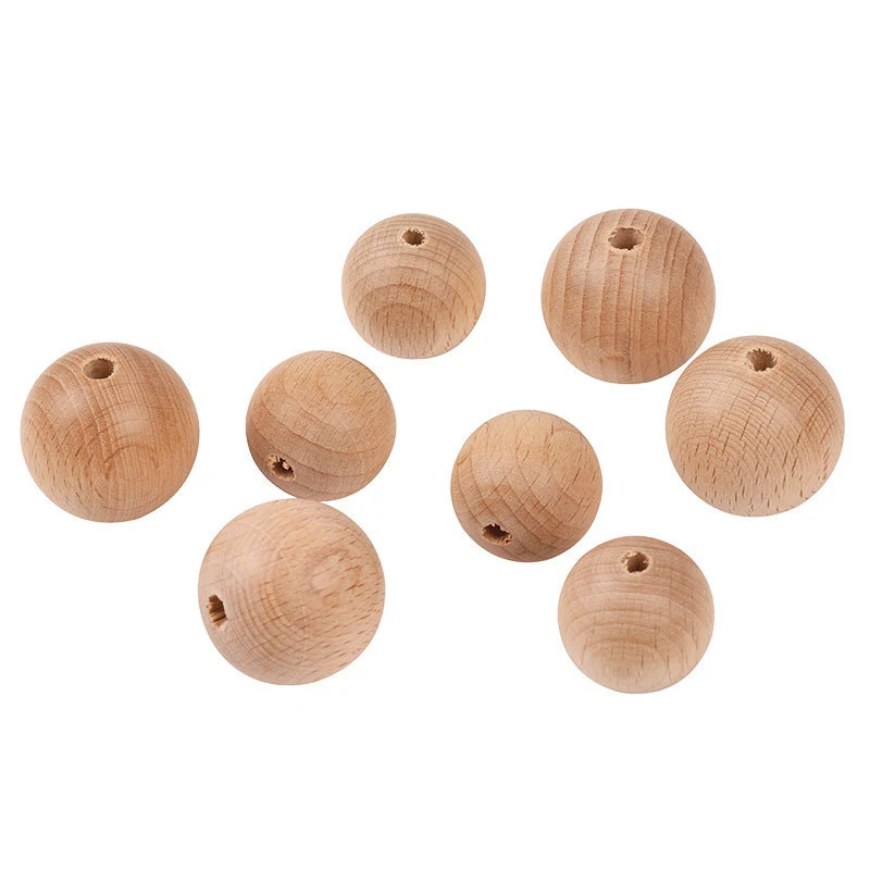 Perles rondes en hêtre 8-30MM pour DIY enfants. Perles en bois de hêtre éparpillées, idéales pour créations et loisirs créatifs.