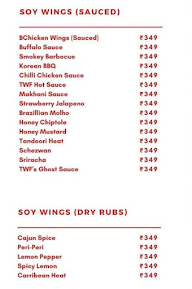 The Wings Factory menu 2