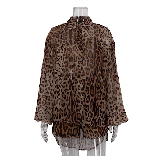 Title 12, Leopard Print Loose Outfit Sexy See-through Lon...