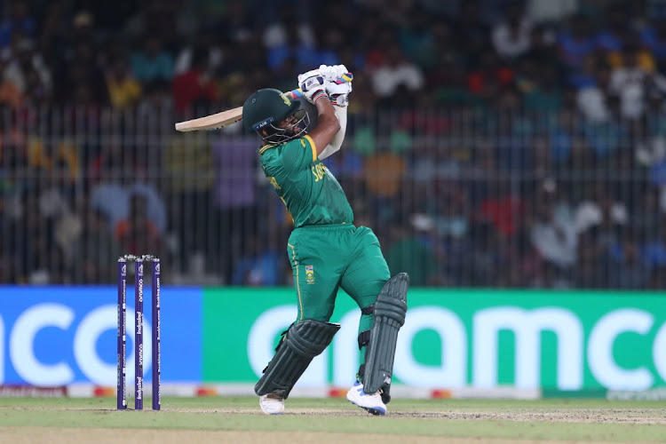 Temba Bavuma plays a shot in South Africa's ICC Cricket World Cup match against Pakistan at MA Chidambaram Stadium in Chennai, India on Friday.