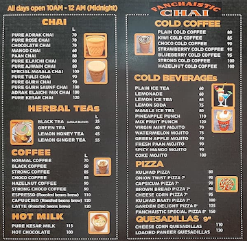 Fanchaistic Chai menu 